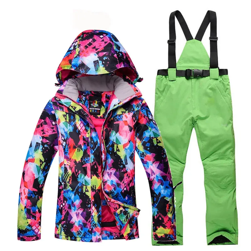 ARCTIC QUEEN Thick Waterproof Ski Snowboard Jacket and Pants Set