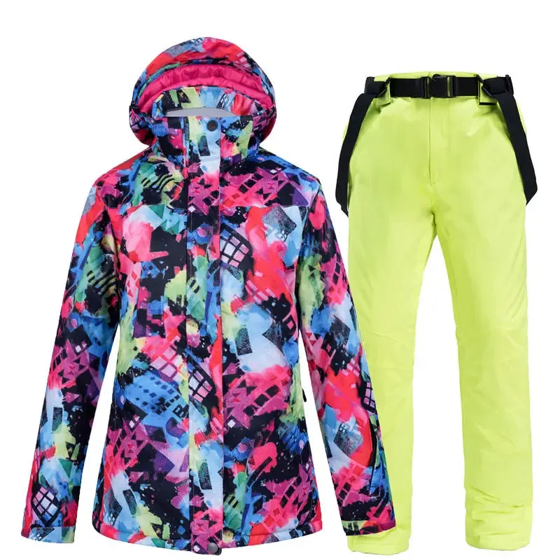 ARCTIC QUEEN Thick Waterproof Ski Snowboard Jacket and Pants Set