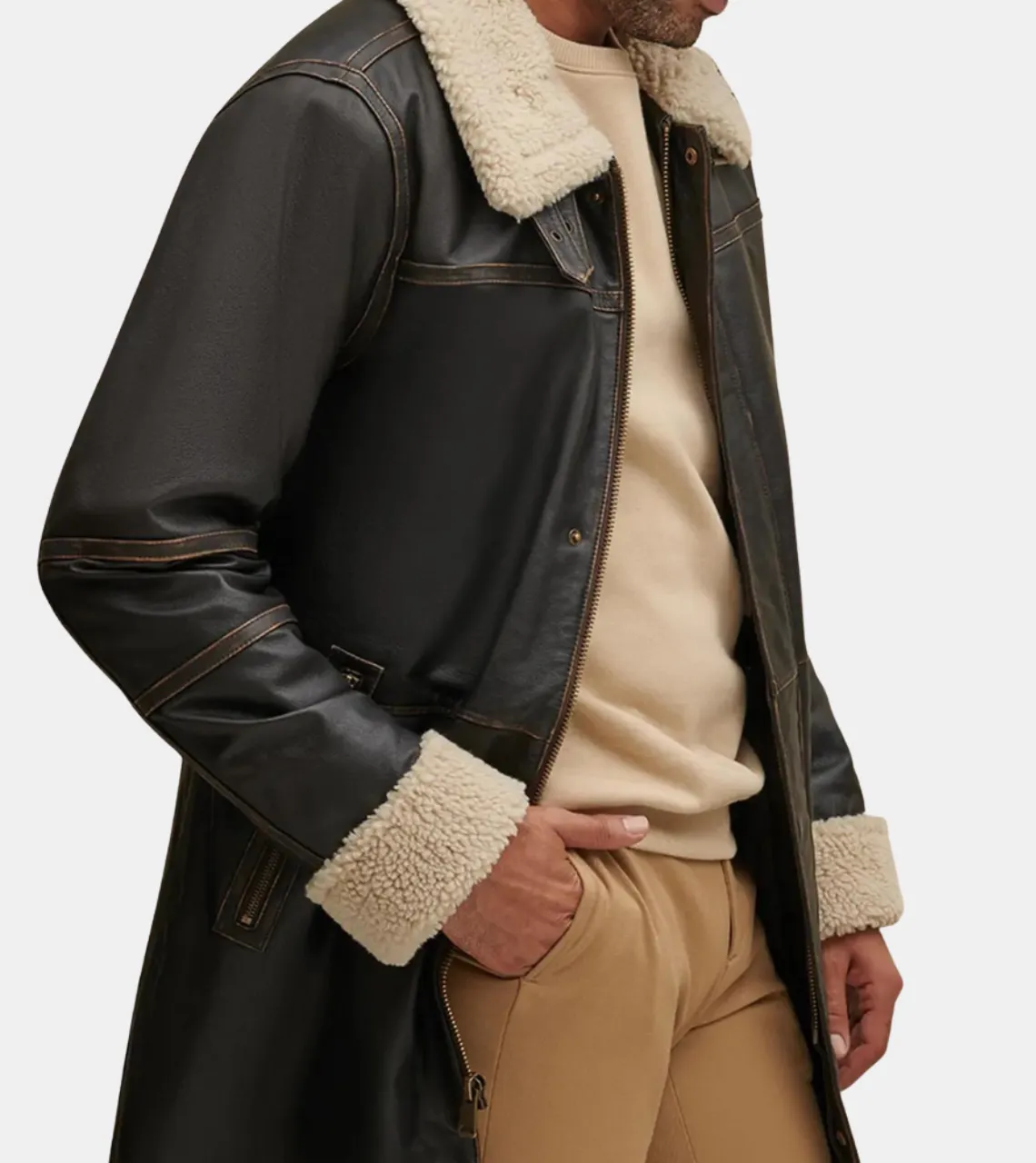 Aviator Men's Brown Shearling Fur Leather Coat