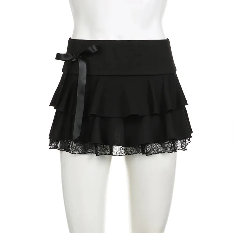 Black Dark Academia Lace A-line Mini Skirt