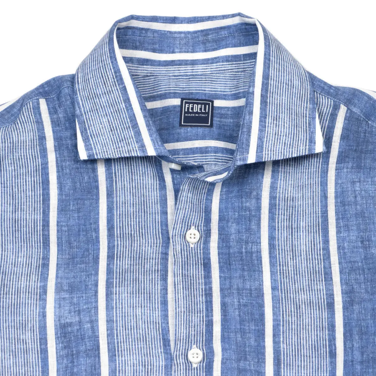 Bold Blue Stripe Linen Long Sleeve Shirt