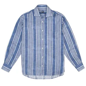 Bold Blue Stripe Linen Long Sleeve Shirt