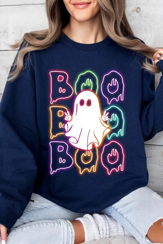 Boo Neon Halloween Ghost Graphic Sweatshirts