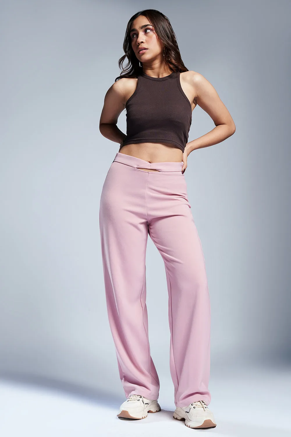 Boujee Pink Twisted Waist Korean Pants