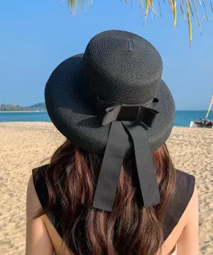 Boutique Black Bow Straw Woven Beach Sun Hat II048