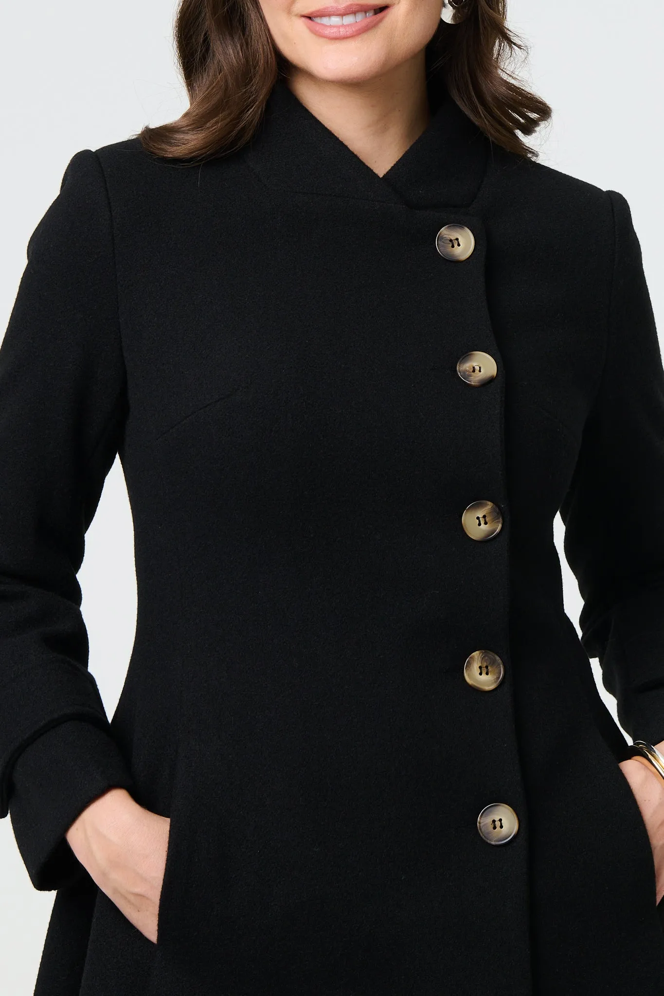 Button Front Funnel Neck Coat