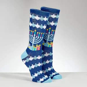 Chanukah Adult Crew Socks, "Ugly Sweater" Design