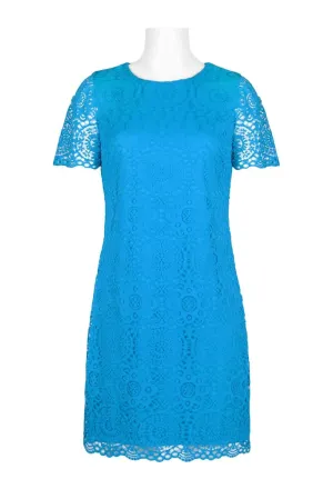 Chic Lace-Back Shift Dress with Discreet Zipper and Classic Crew Neck