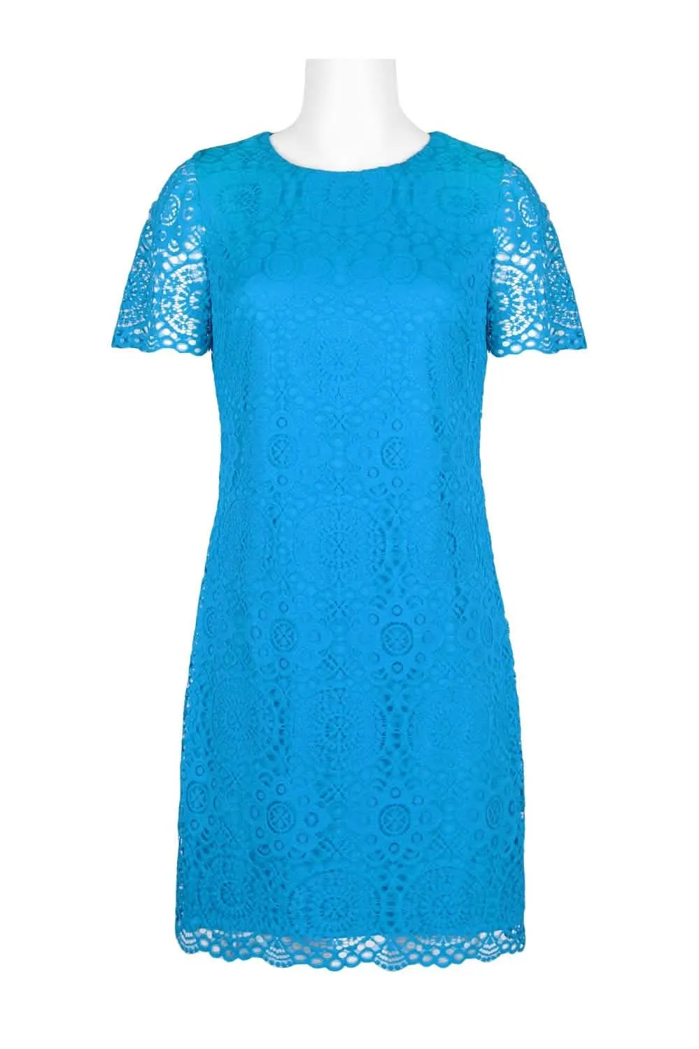 Chic Lace-Back Shift Dress with Discreet Zipper and Classic Crew Neck