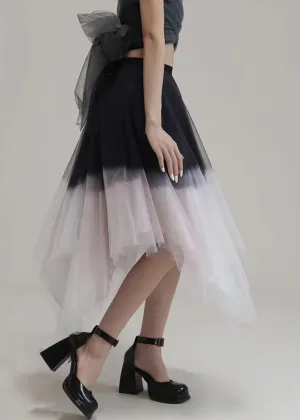 Chic Pink Gradient Color Asymmetrical High Waist Tulle Skirt Summer AB1032