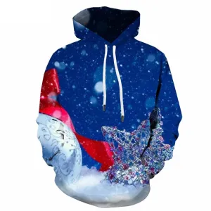 Christmas Hoodie Men Snow 3d Printed Party Hoody Anime Blue Hooded Casual