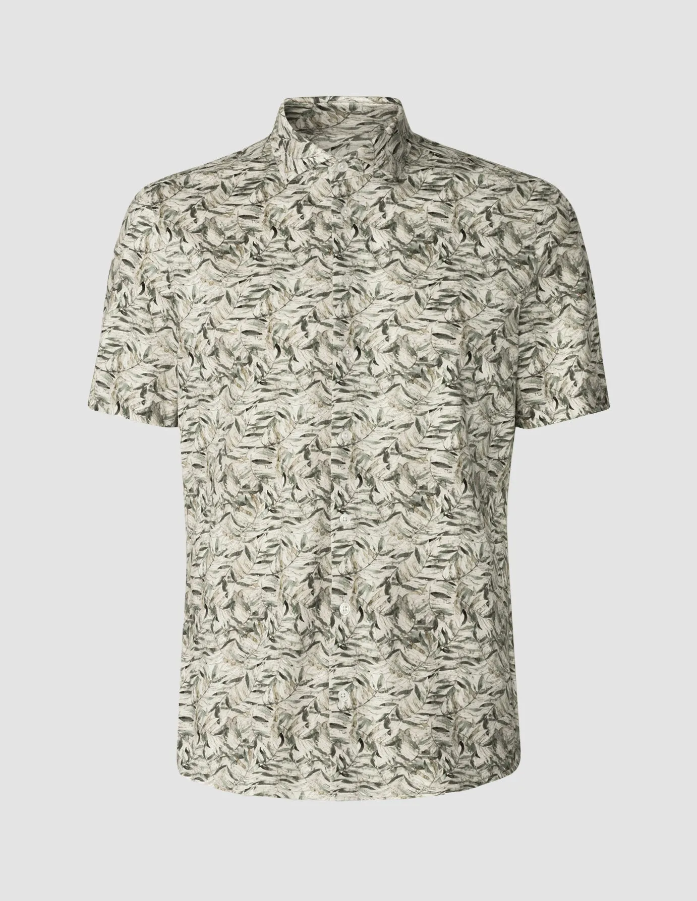 Classic Short-Sleeved Patterned Shirt Dried Leaves