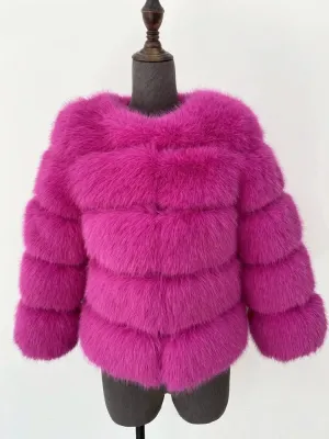 Coloured Winter Fluffy Faux Fur Coat