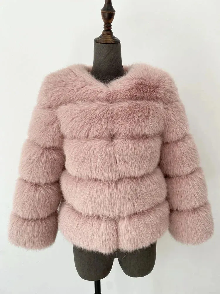 Coloured Winter Fluffy Faux Fur Coat