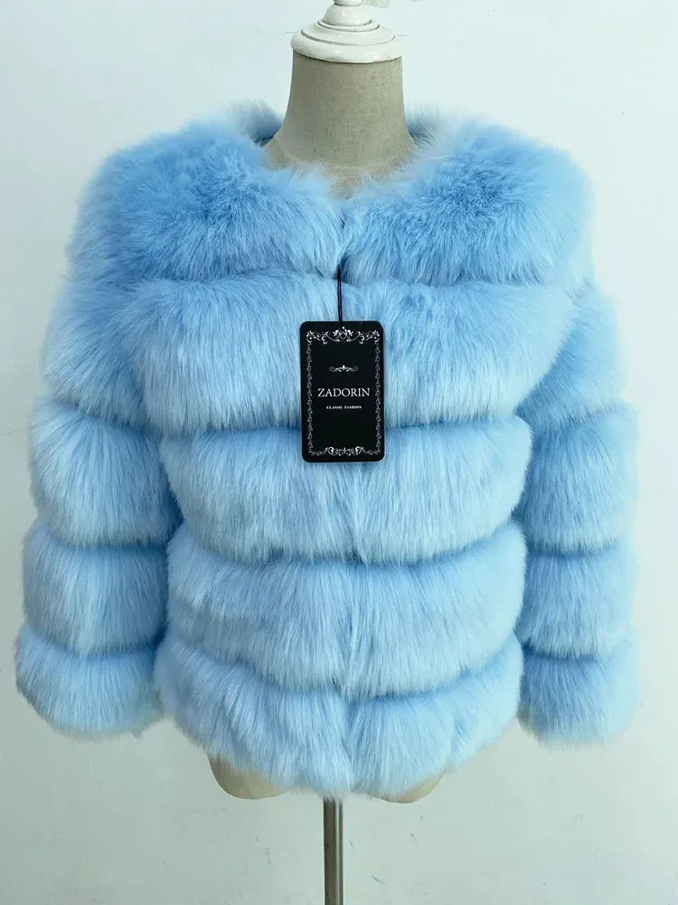 Coloured Winter Fluffy Faux Fur Coat