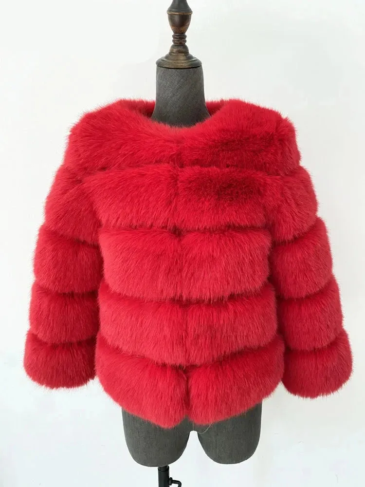 Coloured Winter Fluffy Faux Fur Coat