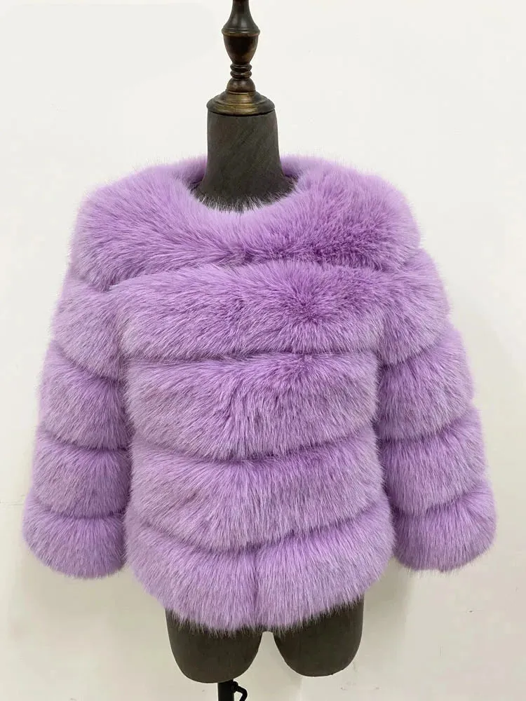 Coloured Winter Fluffy Faux Fur Coat