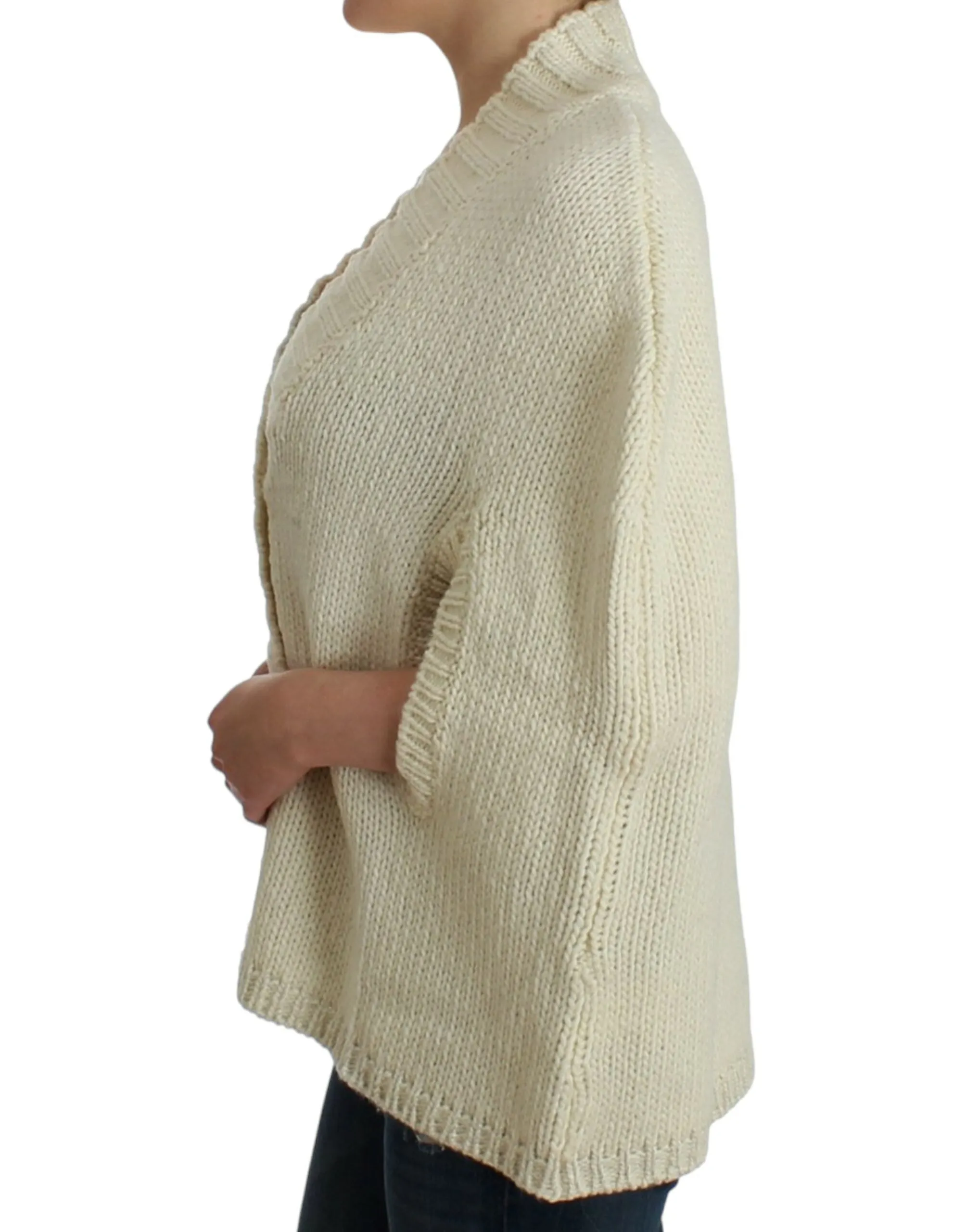 Costume National Elegant White Knitted Cape-Cardigan Hybrid