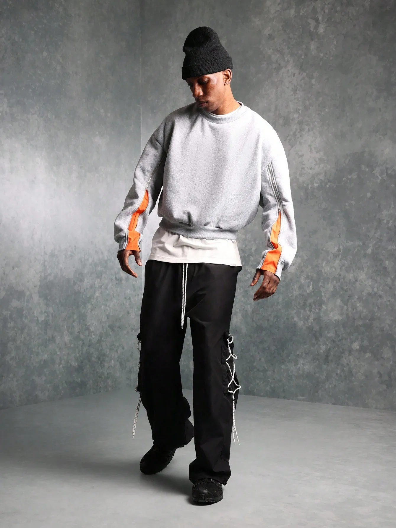 Cropped Sweatshirt With Nylon Inserts