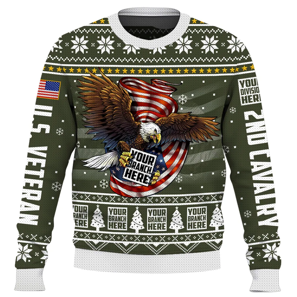 Custom Ugly Christmas Sweater Branch Division Rank Proudly Served Duty Honor Country Eagle Ugly Sweater Shirt For Veterans K1702