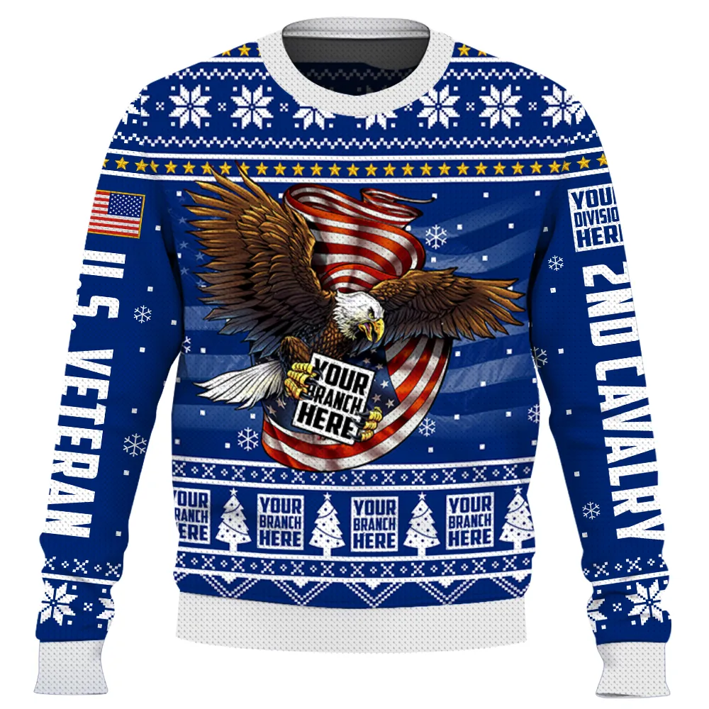 Custom Ugly Christmas Sweater Branch Division Rank Proudly Served Duty Honor Country Eagle Ugly Sweater Shirt For Veterans K1702