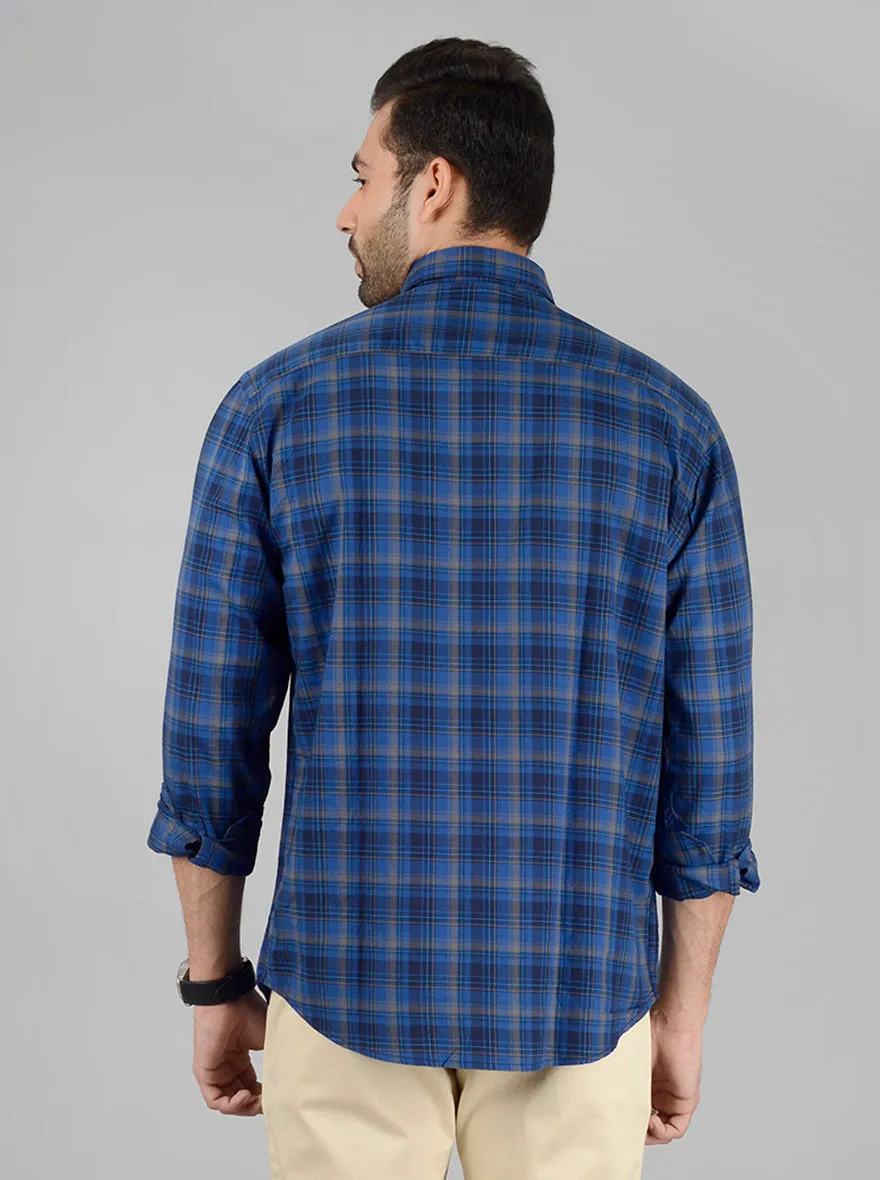 Dark Blue Checked Classic Fit Casual Shirt | Greenfibre