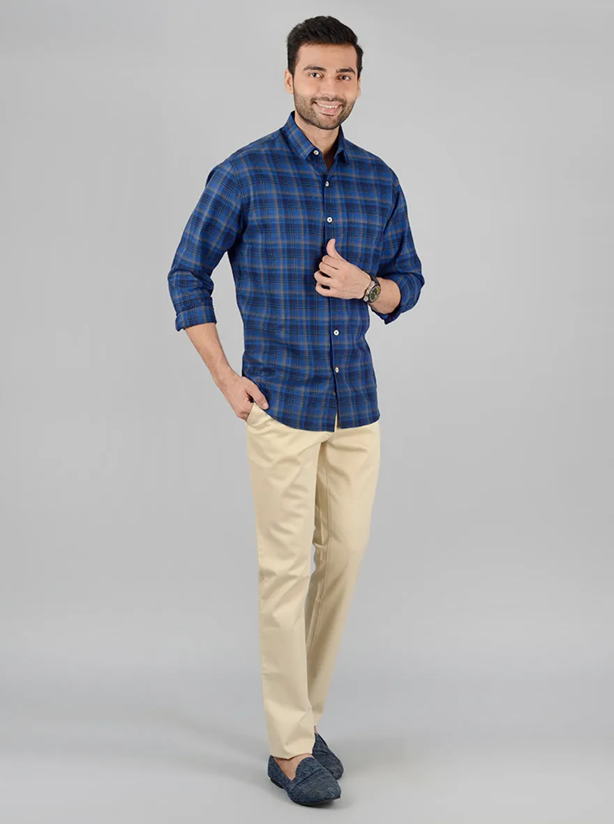 Dark Blue Checked Classic Fit Casual Shirt | Greenfibre