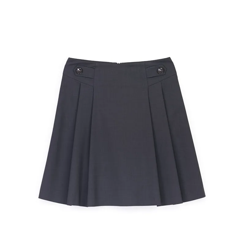 Dark Grey Pleated High Waist Skirt