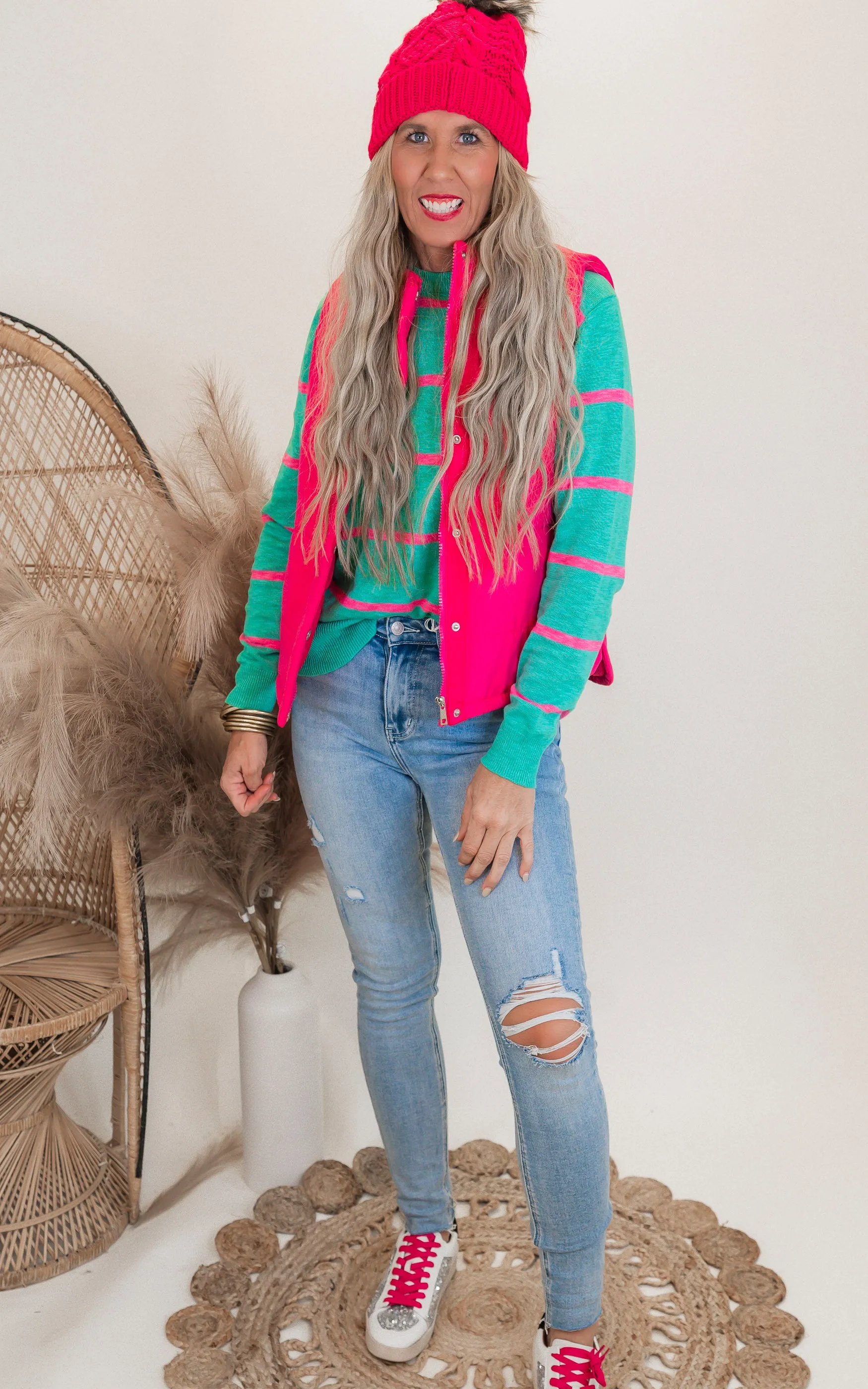 Emerald Punch Striped Sweater