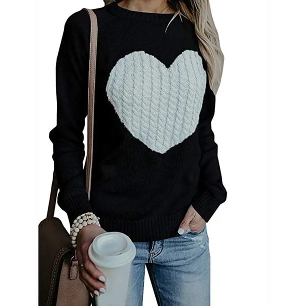 Fantaslook Sweaters for Women Cute Heart Knitted Sweaters Long Sleeve Pullover