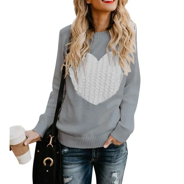 Fantaslook Sweaters for Women Cute Heart Knitted Sweaters Long Sleeve Pullover