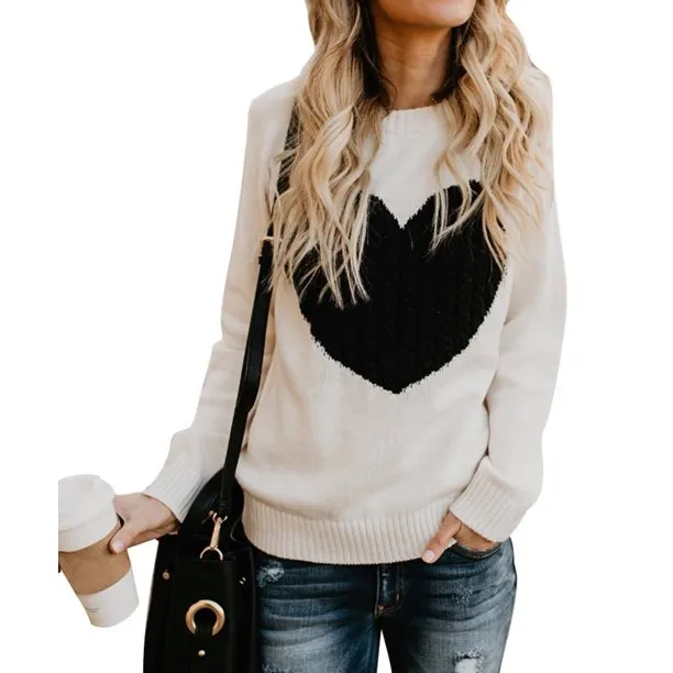 Fantaslook Sweaters for Women Cute Heart Knitted Sweaters Long Sleeve Pullover