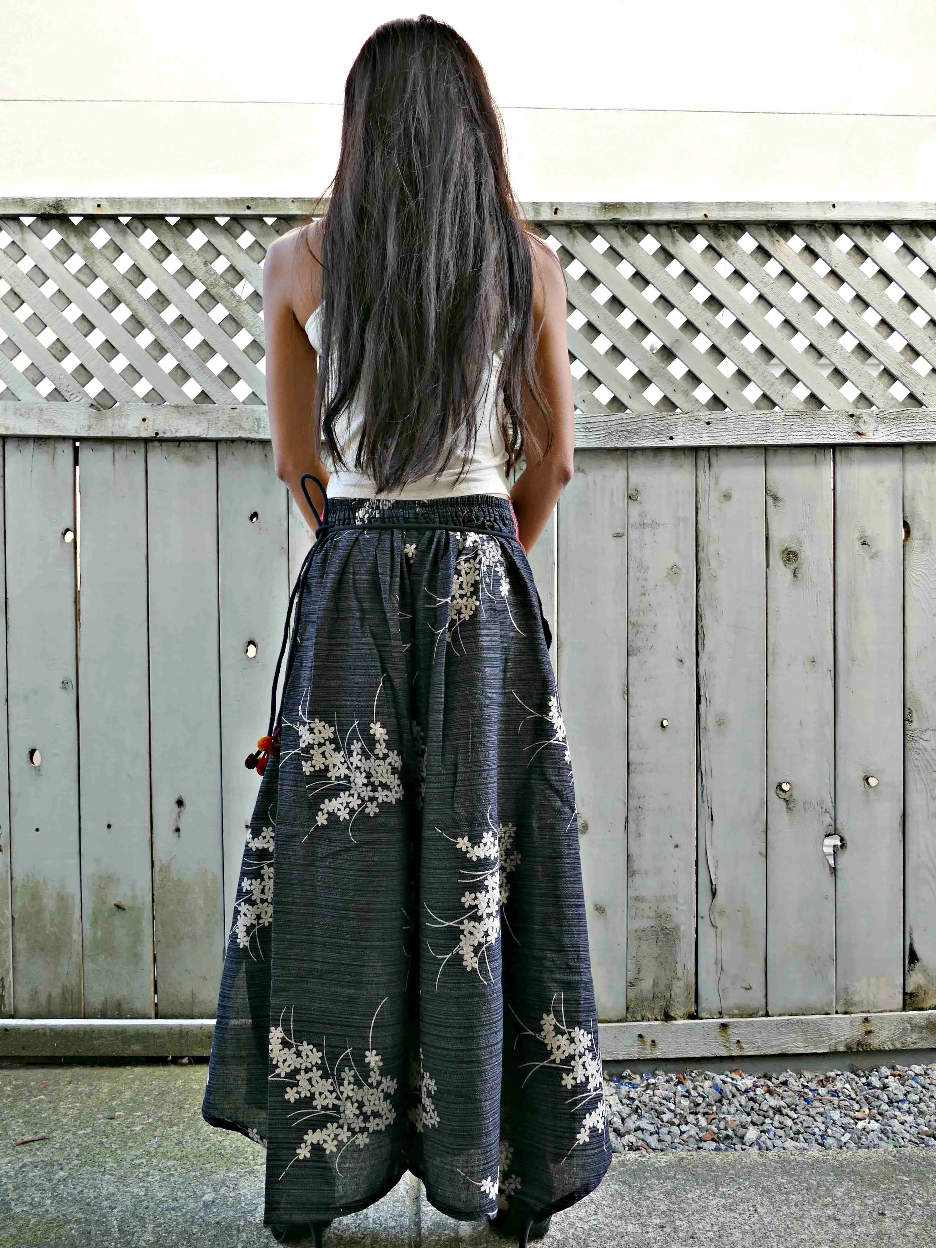 Fern Print Black Grey Wide Leg Pants