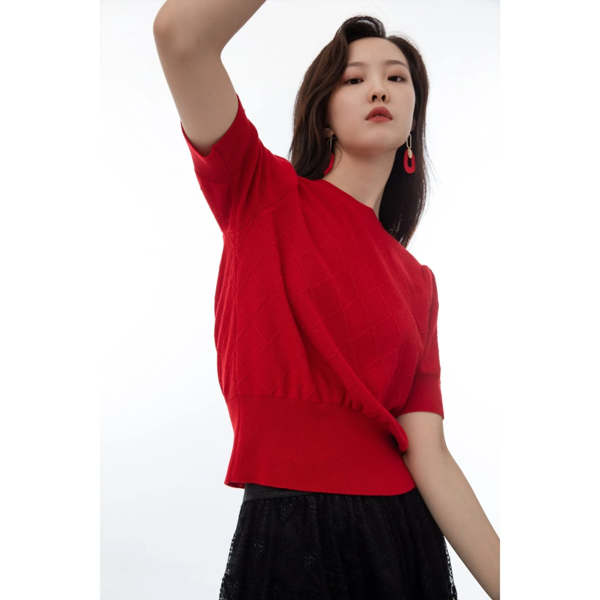 Garnet Red Short Sleeve Sweater