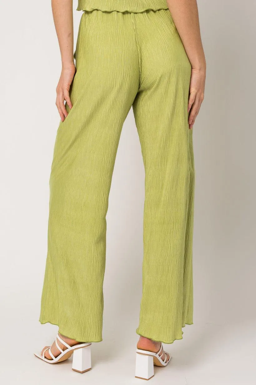 Green Waist Elastic Band Pleated Pants