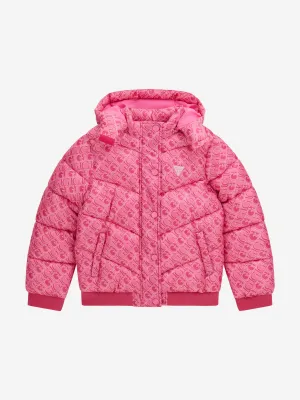 Guess Girls Hooded Puffer Jacket in Pink