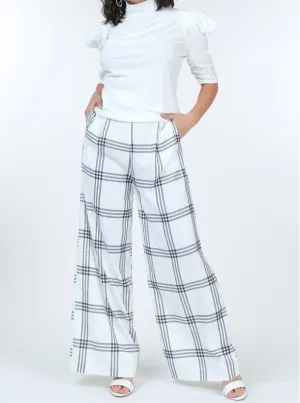 High Waist Plaid Print Wide Leg Pants