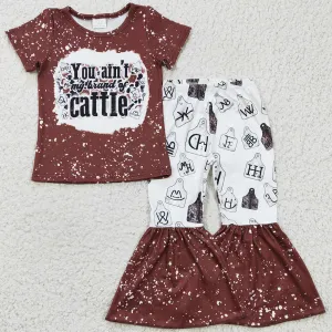 Hot Sale Baby Girls Clothes Short Sleeve Bell Pants Set Western Style Outfits GSPO0355