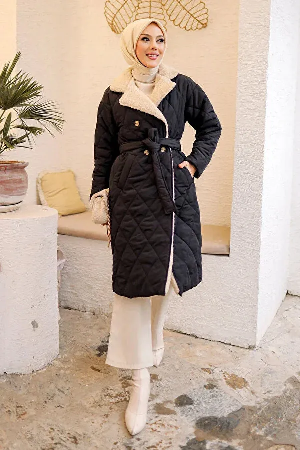 Imajbutik Black Fur Quilted Coat