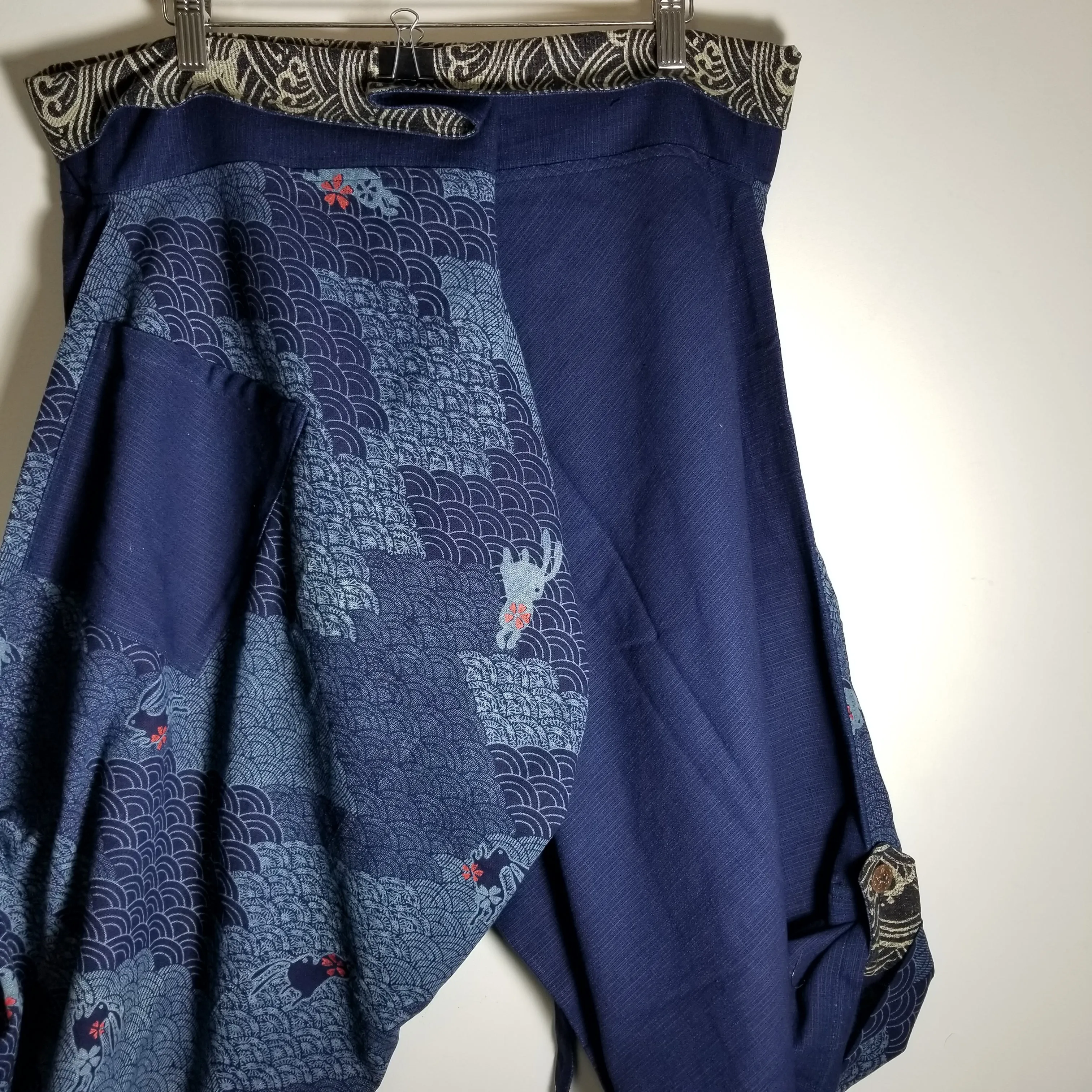 Indigo Bunny Waves Samurai Pants waist tied