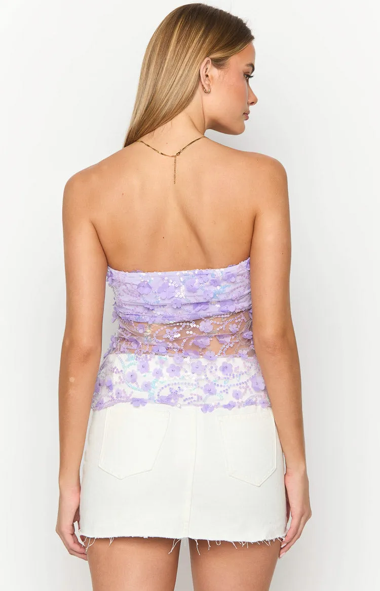 Isabella Purple Sequin Strapless Top