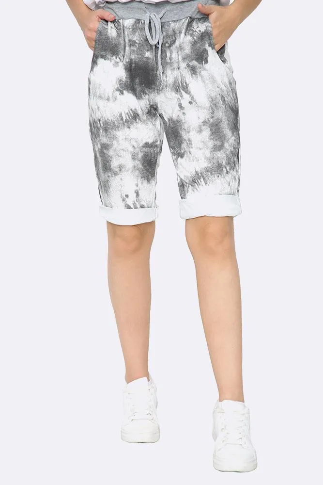 Italian Washed  Tie Dye Print Cropped Pants