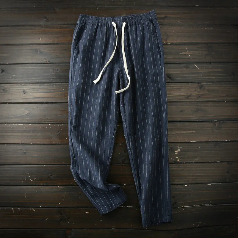 Japanese order! Comfortable, cool and antibacterial! Foreign trade tail goods spring and summer men's linen cotton nine-point casual pants thin