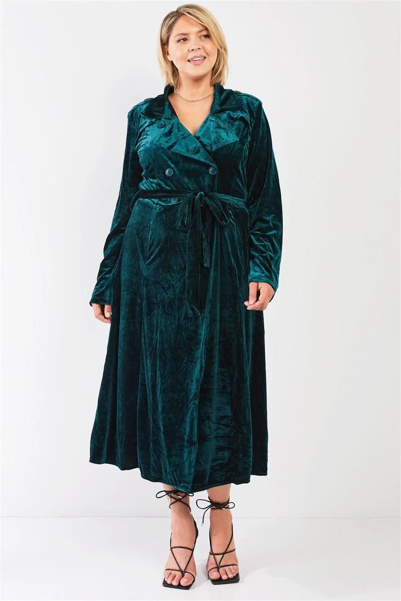 Junior Plus Hunter Green Velvet Long Sleeve Maxi Smoking Jacket /3-2-2