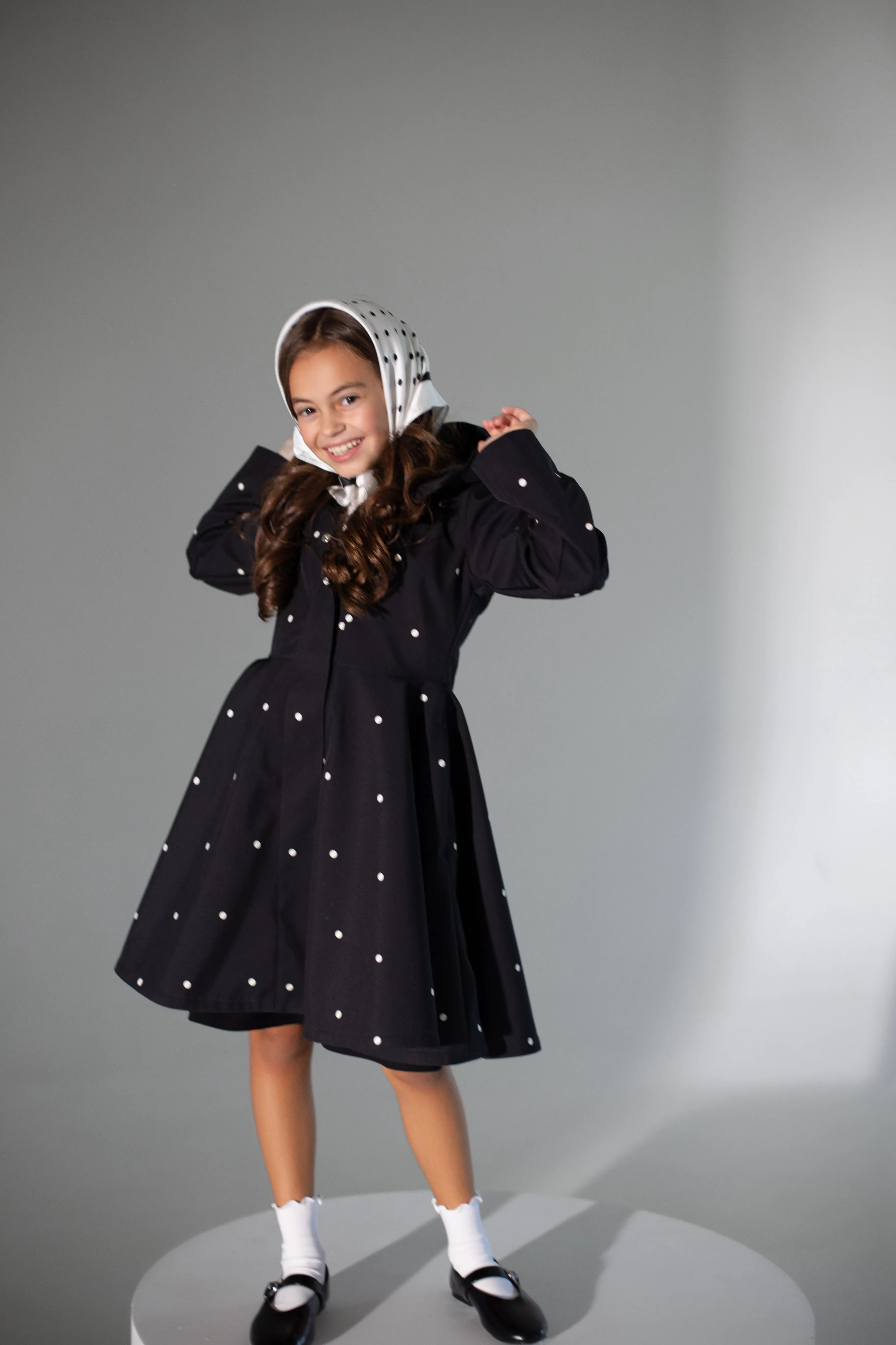 Kids' Coat Black Polka Dots