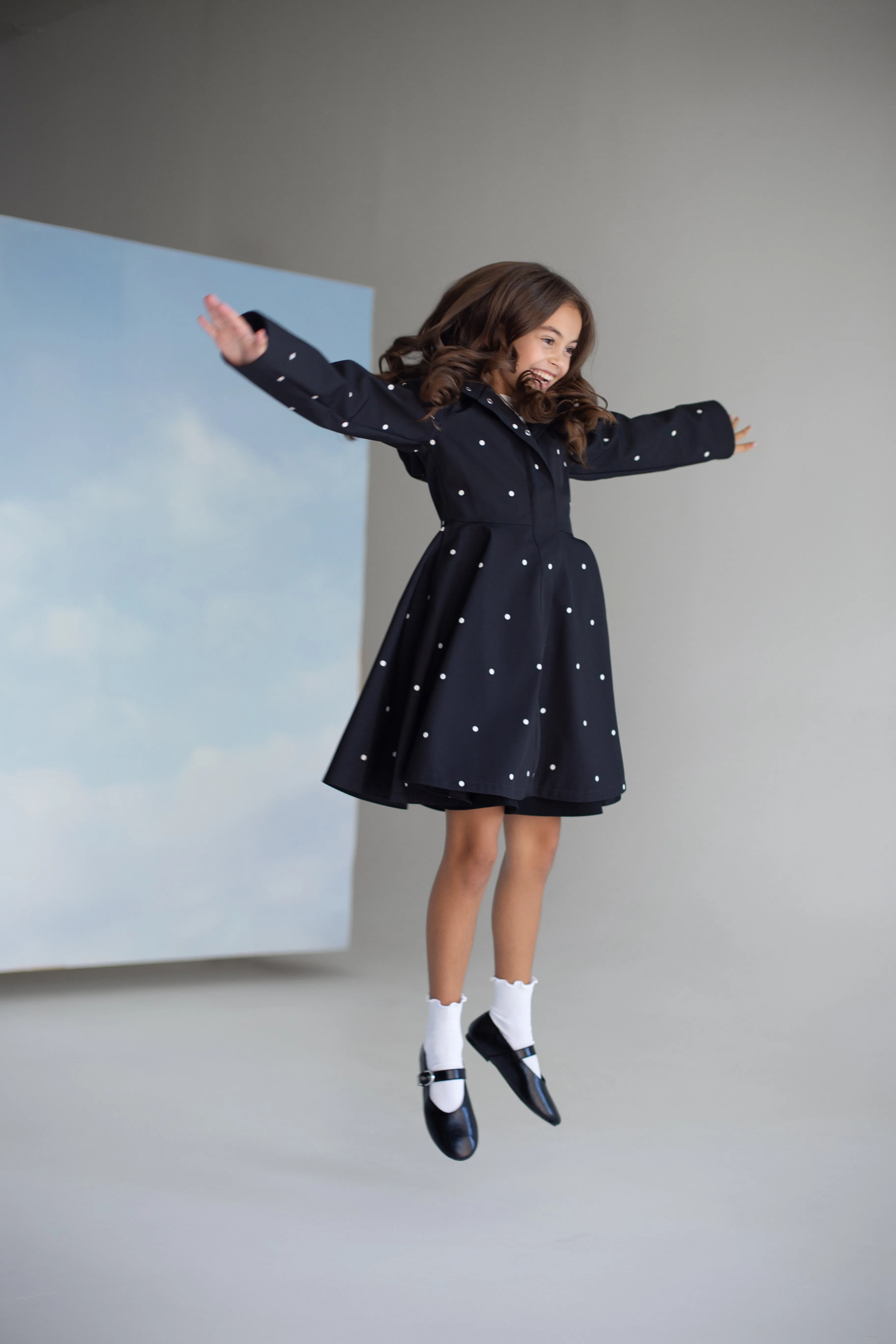 Kids' Coat Black Polka Dots