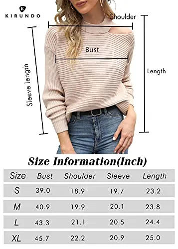 KIRUNDO 2021 Women’s Sweaters Halter Neck Off Shoulder Long Sleeves Knit Sweater Loose Solid Pullovers Tops (Grey, X-Large)