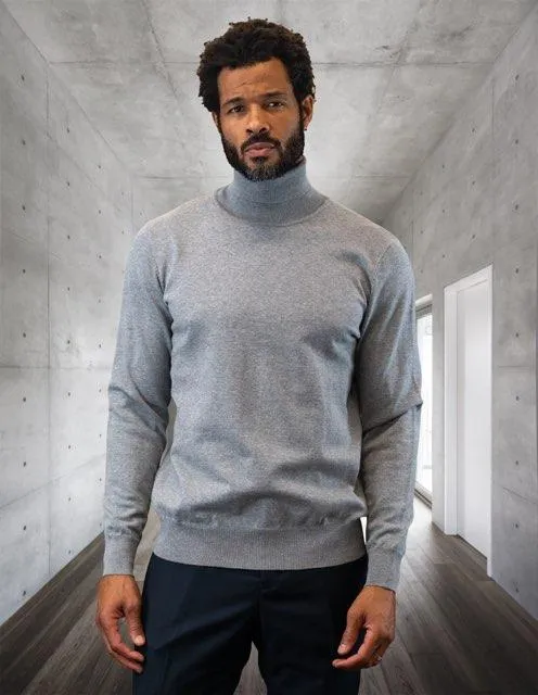 LaVane Men's Light Gray Turtleneck Sweaters Light Blend Regular-Fit