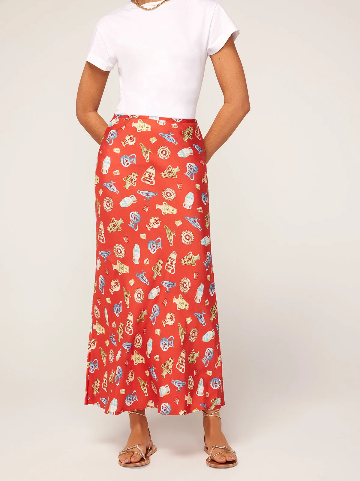 Layla Red Pottery Print Skirt