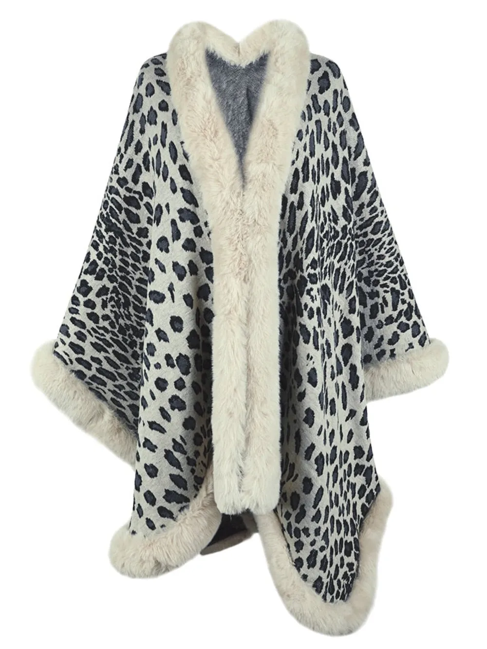 Leopard Print Fur Collar Cape Cardigan